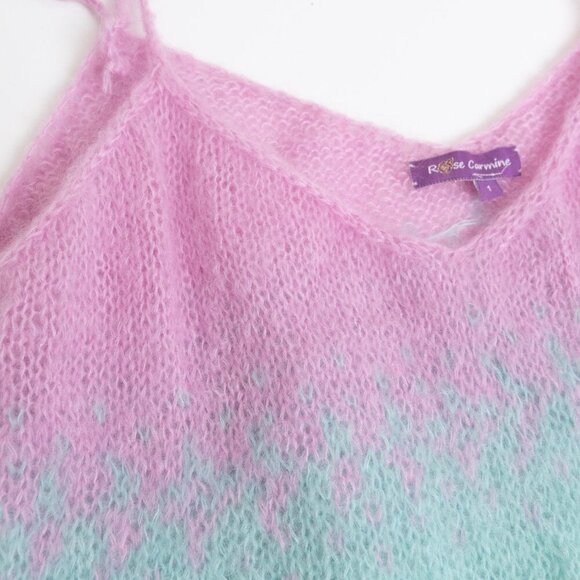 Rose Carmine Handknit Mohair Wool Blend Ombré Tank Top Pastel Rainbow Size 1 - Picture 6 of 12